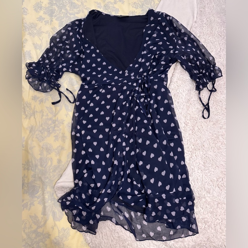 Wednesday Girl Navy Heart Print Wrap Dress